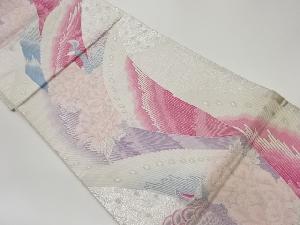 孔雀に牡丹模様織出し袋帯